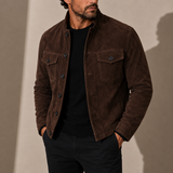 Men’s Suede Jacket – Stand Collar Button-Up Casual Style