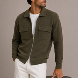 Men’s Zip-Up Knit Jacket – Collared Cardigan with Chest Pockets