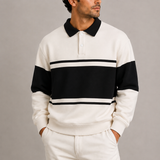 Men’s Retro Colour Block Polo Sweatshirt – Long Sleeve